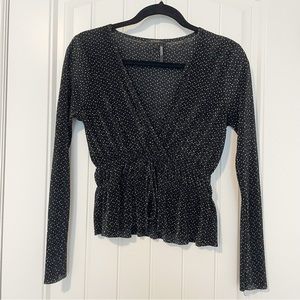 Dynamite Black and White Polka Dot Long sleeve Blouse Size Small